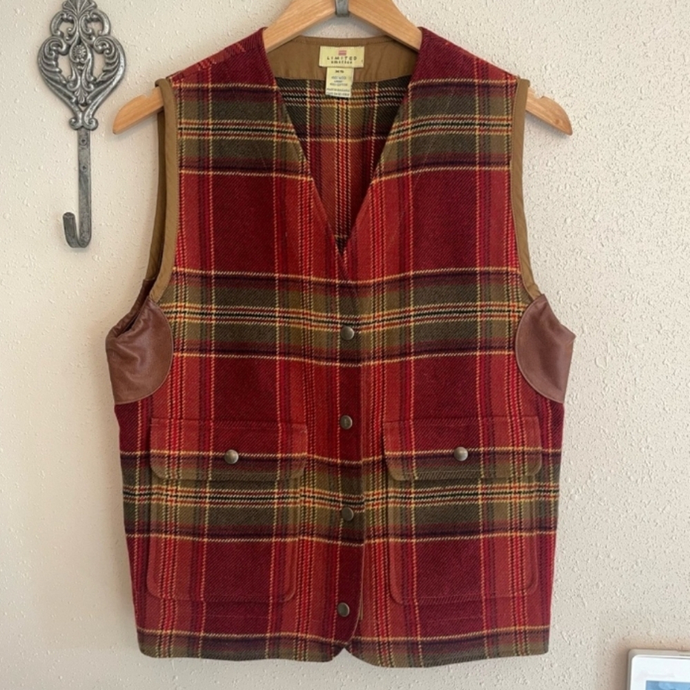 LIMITED America Wool Plaid and Leather Vest